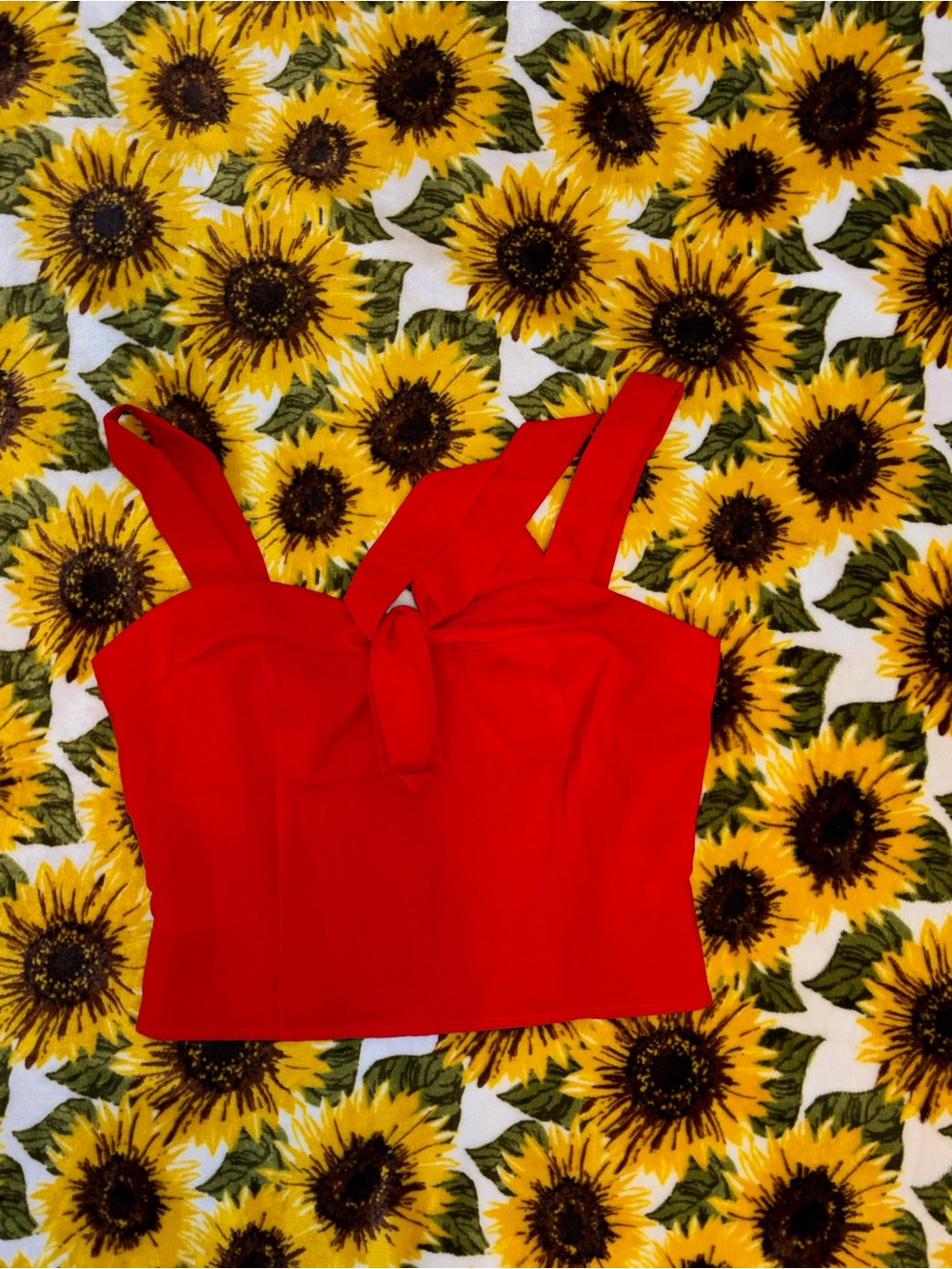 Red Tie-Front Crop Tank Top